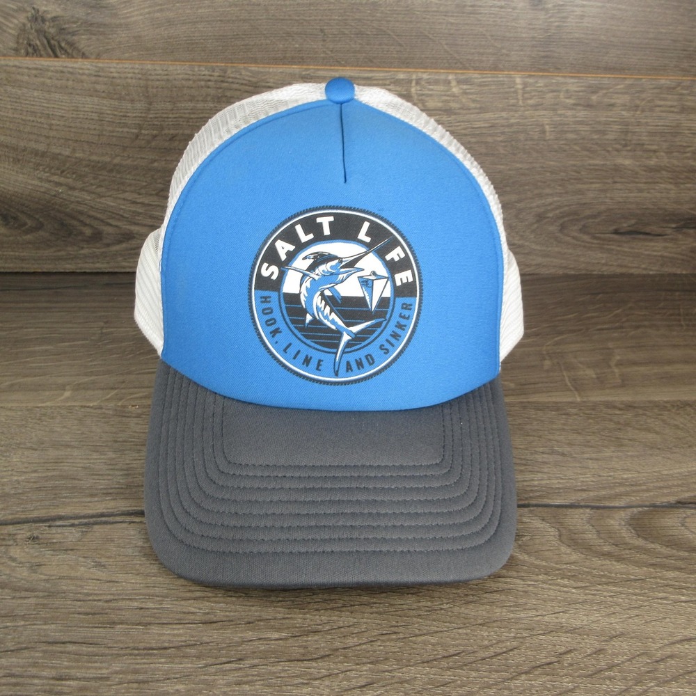 Salt Life Hat Cap Snap Back Mens Blue Mesh Trucker Fishing Marlin Nautical